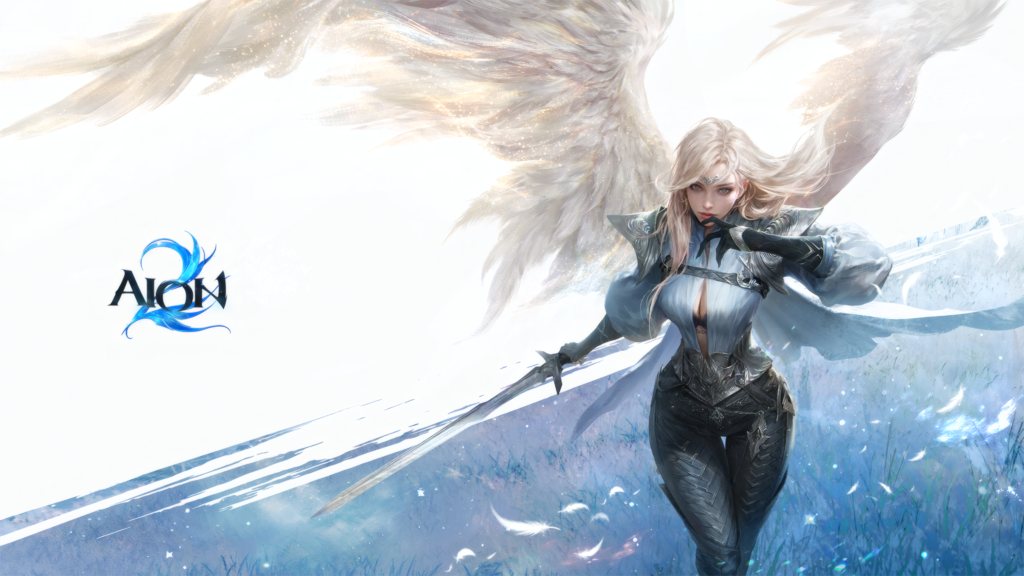 Aion 2 Elyos Daeva wielding a sword with wings spread